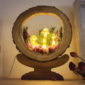 Log Dried Flower Mushroom Lamp