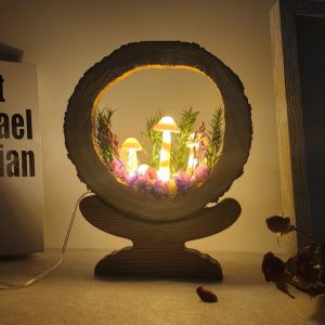 Log Dried Flower Mushroom Lamp