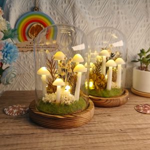 White Dried Flower Mushroom Lamp