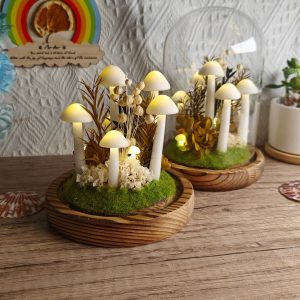 White Dried Flower Mushroom Lamp