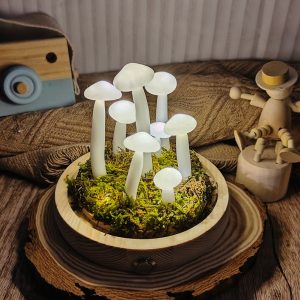 White with Real Moss Mushroom Lamp