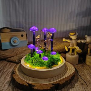 Purple Hand-Painted Mushroom Lamp