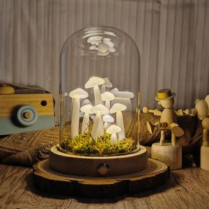 White with Real Moss Mushroom Lamp