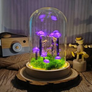 Purple Hand-Painted Mushroom Lamp