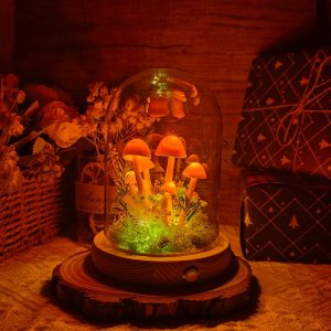 Orange Dried Flower Mushroom Lamp