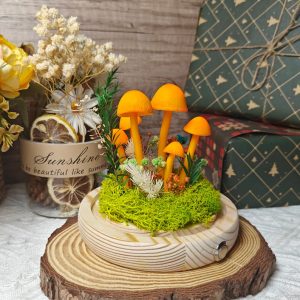 Orange Dried Flower Mushroom Lamp